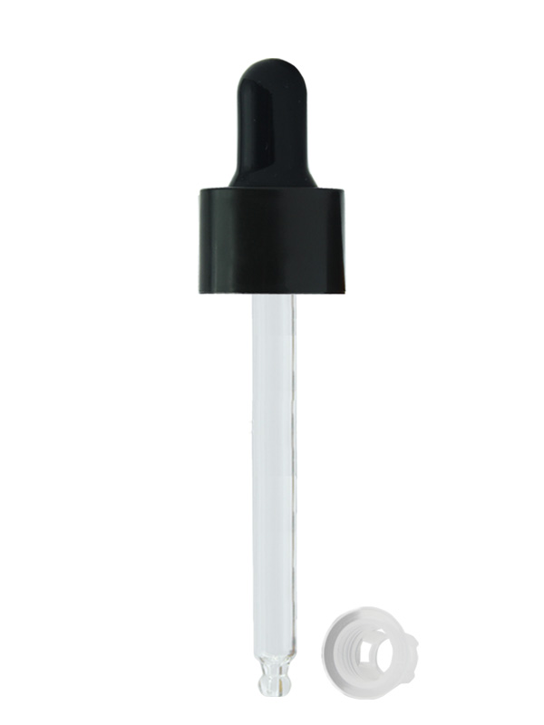 18MM PP Inner + Outer Dropper - Black-With Glass Tube And Silicon Rubber Teat And Wiper Plug